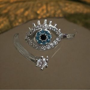 Silver color evil eye ring with rhinestones